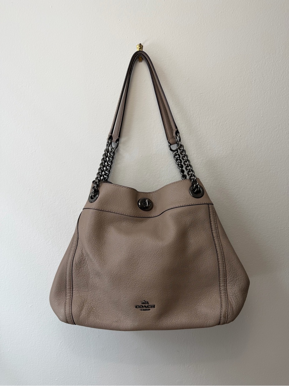 Taupe Coach Turnlock Edie shoulder bag